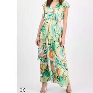 Julia Jordan Women's Printed Flutter Sleeve Maxi Dress
